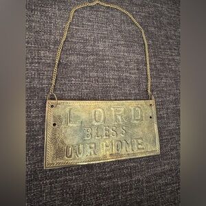 Vintage brass Lord bless our home hanging sign